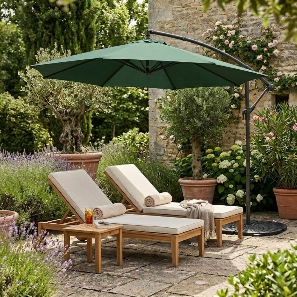 Parasol Excéntrico De 3 M Con Base De Abanico Completo – Verde_3