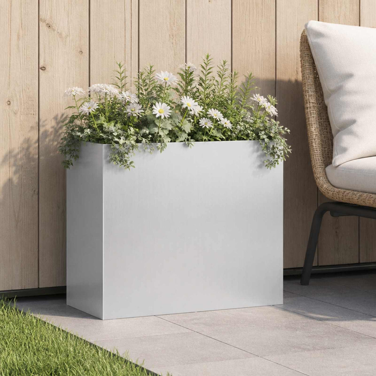 Macetero De Jardín Plateado 50 X 20 X 40 Cm Acero Galvanizado_1