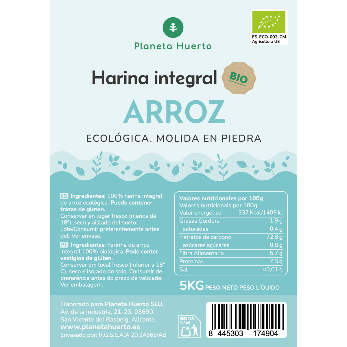 Farinha de Arroz Integral Eco Planeta Huerto 5 Kg