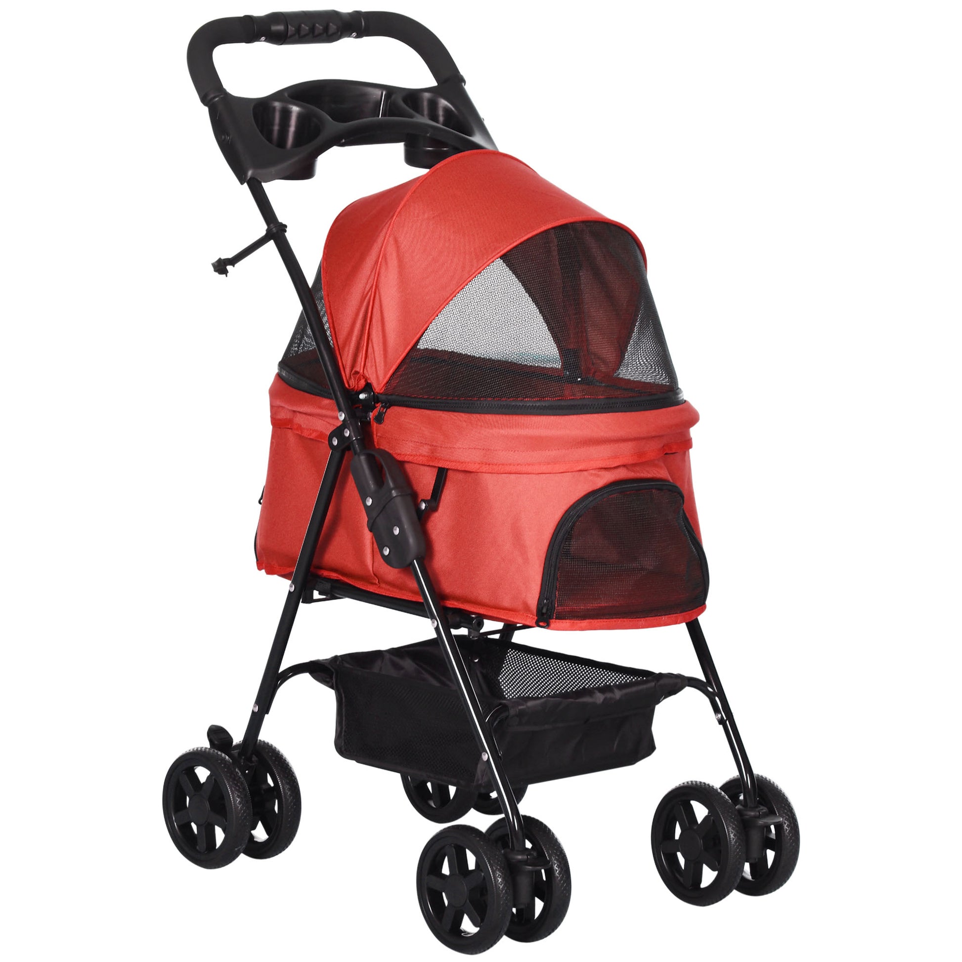 Pawhut Cochecito Para Perros Plegable Con Ruedas Universales 67x45x96 Cm Rojo_0