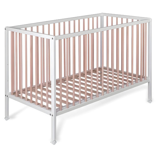 Cuna De Bebé Laponia Estilo Nórdico Natural 120x60 Cm Madera De Haya 3 Alturas De Somier Y 4 Ruedas Con Freno_0
