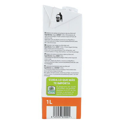 Pack 6x Bebida de Avena Sin Gluten Bio Sol Natural 1 L