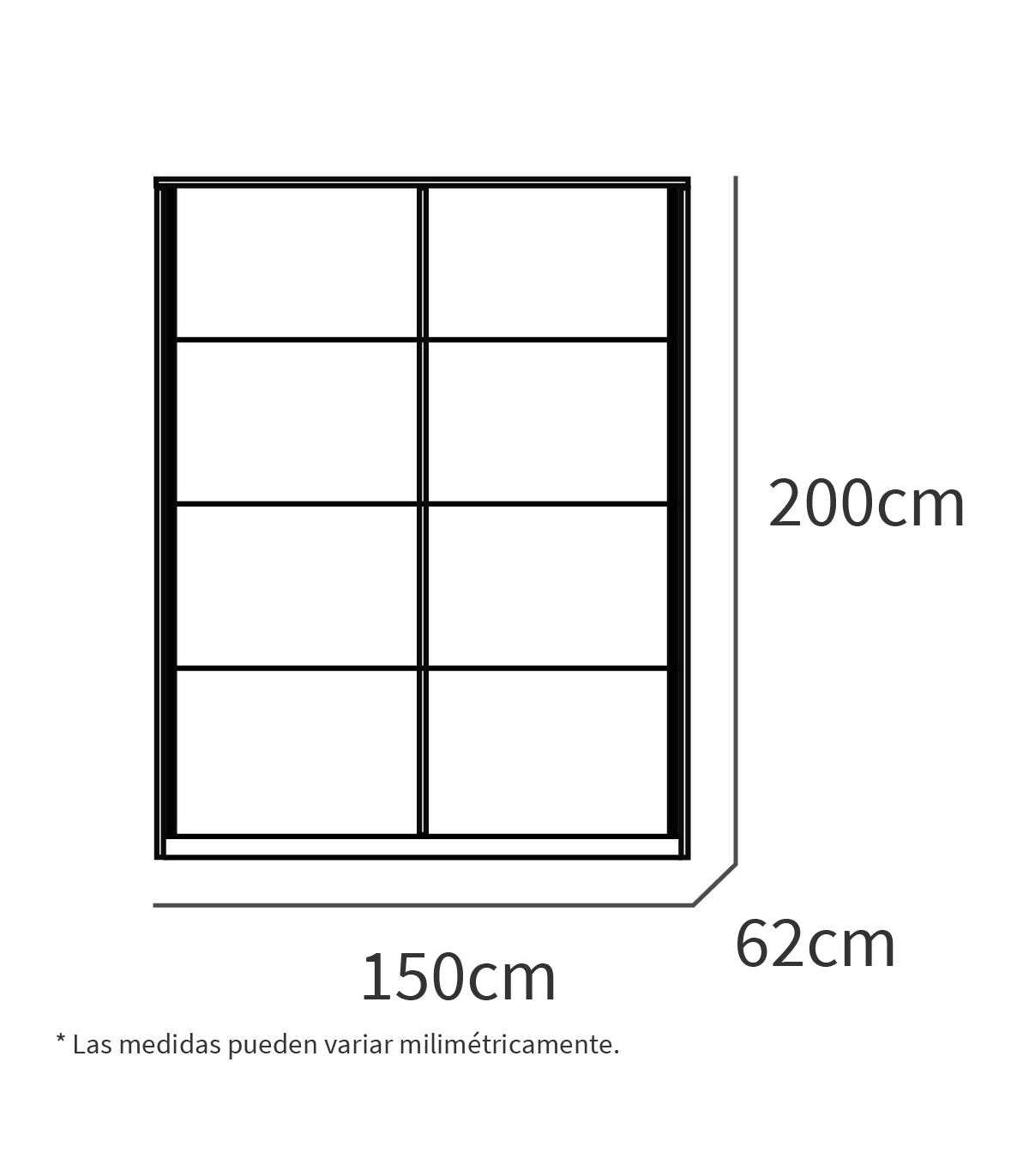 Armario Ropero 2 Puertas Correderas Onix Acabado Blanco, 200 Cm(alto)150 Cm(ancho)62 Cm(fo_2