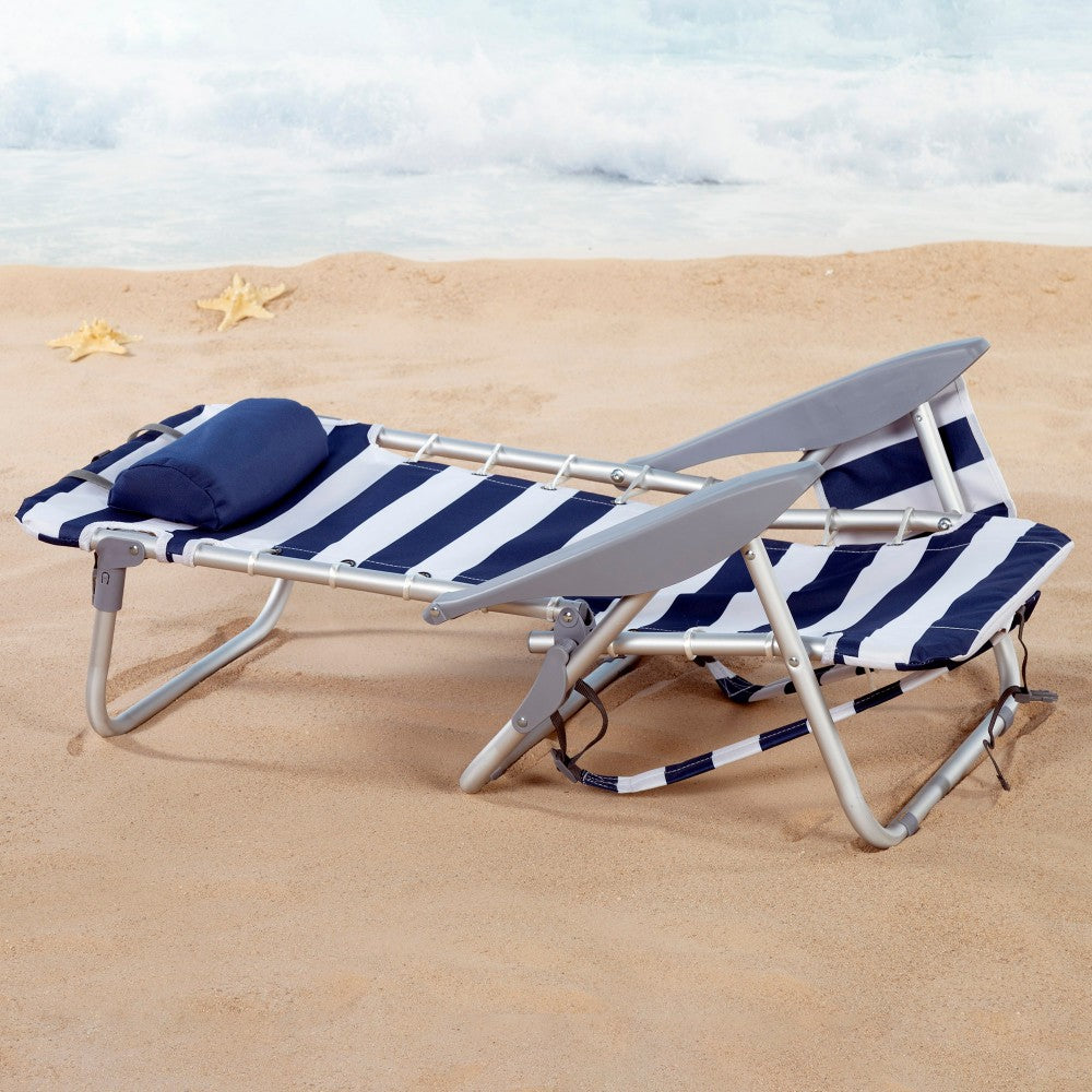 Silla Playa Plegable Baja Mochila 4 Posiciones Rayas C/cojín Y Bolsillo Aktive_4