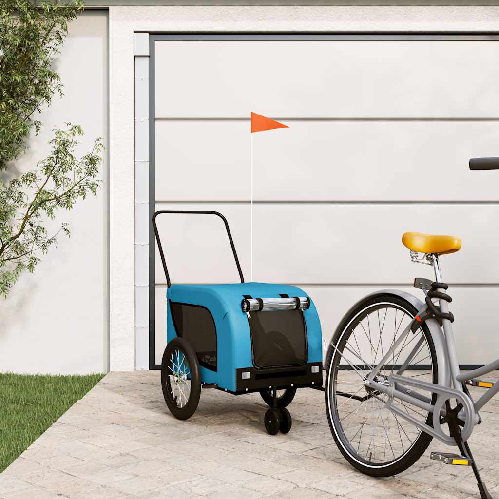 Remolque De Bicicleta Mascotas Hierro Tela Oxford Azul Negro_1