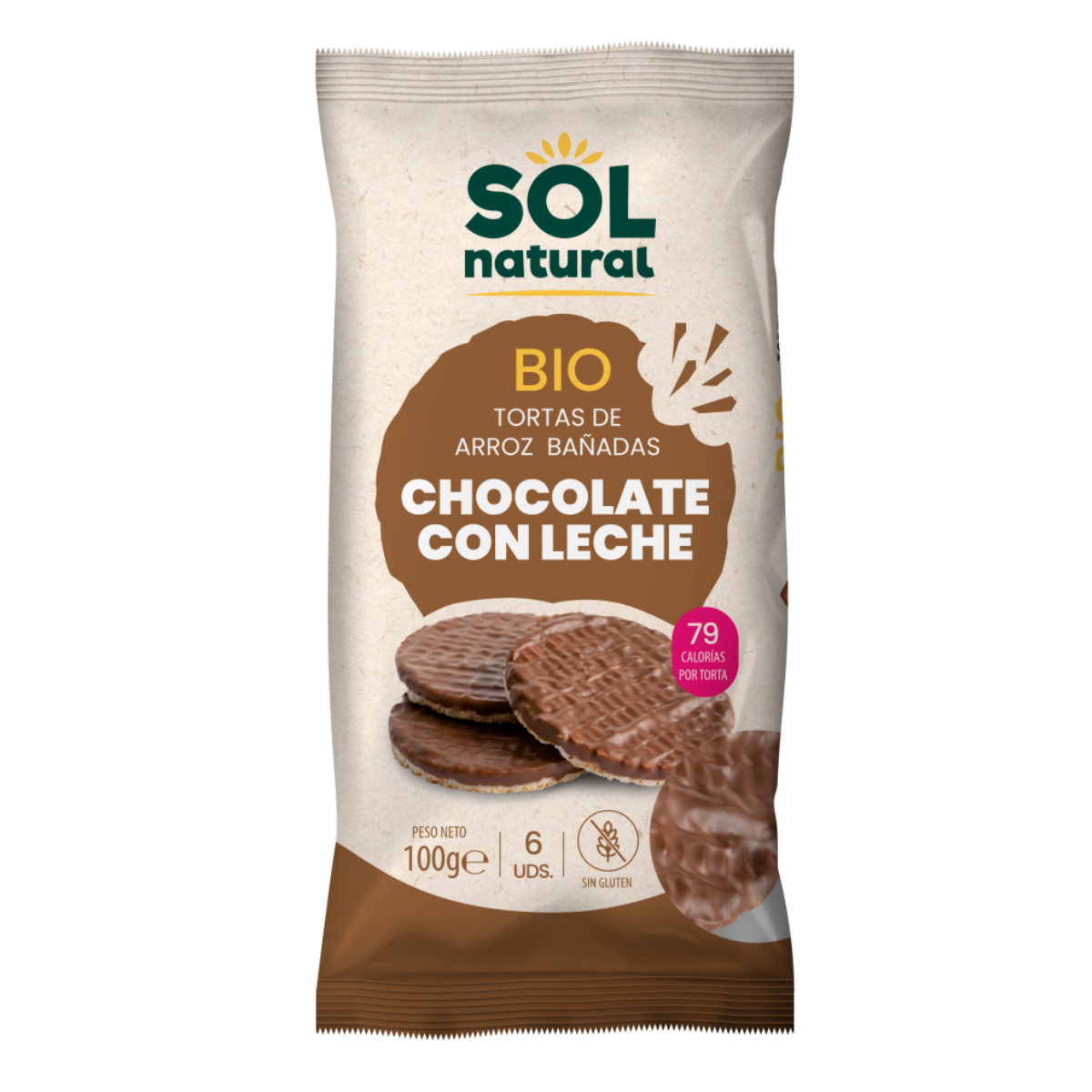 Bolinhos de Arroz Cobertos com Chocolate de Leite Natural Orgânico Sol 100 g