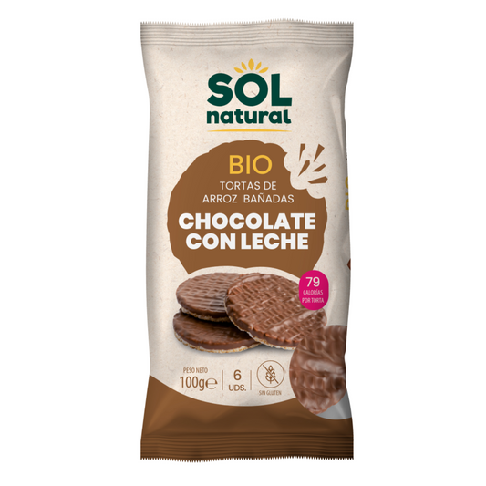Bolinhos de Arroz Cobertos com Chocolate de Leite Natural Orgânico Sol 100 g