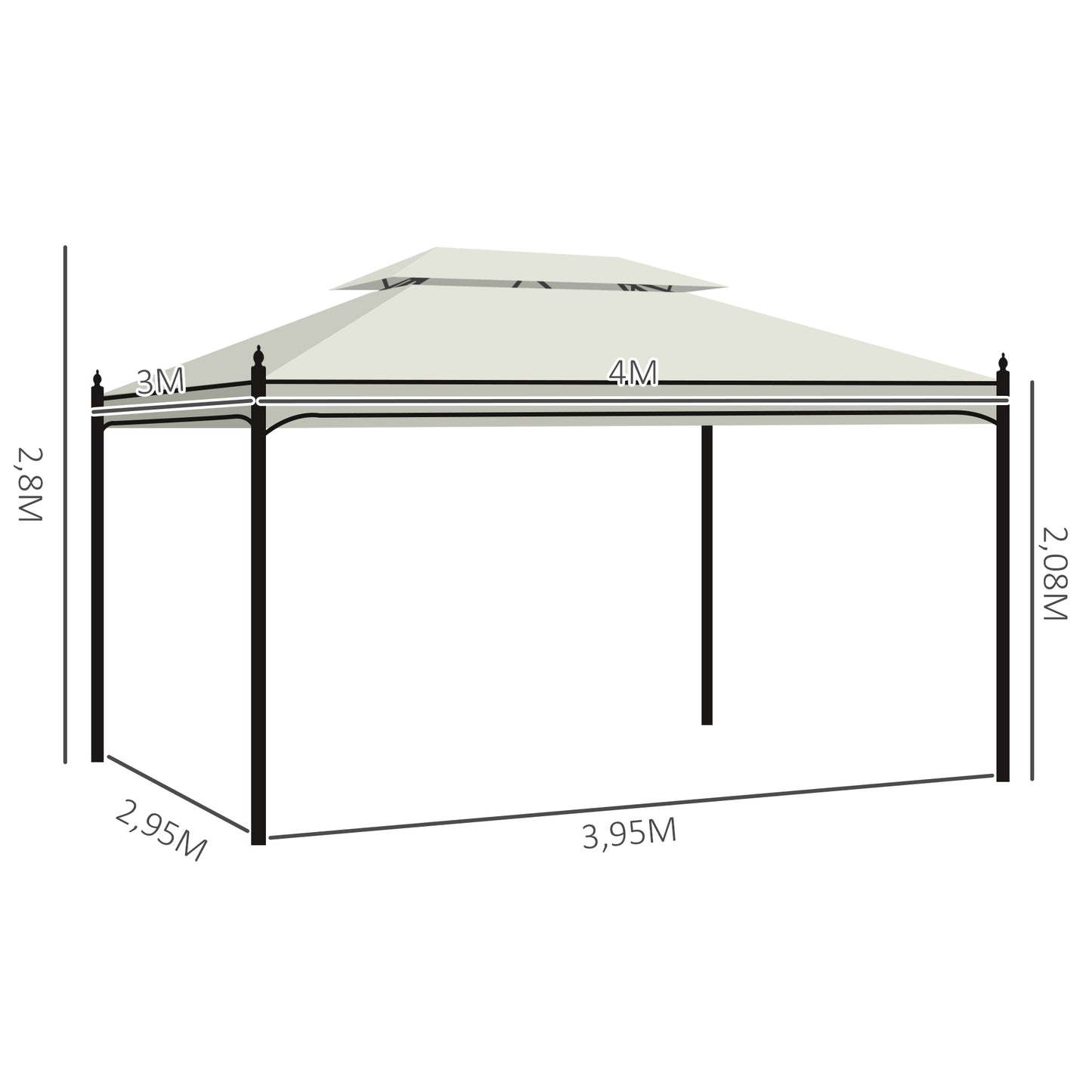 Outsunny Carpa 4x3m Pabellón Cenador De Jardín Con Cortinas 3x4x2,8m Blanca_2