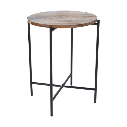 Well Home Mesa Auxiliar De Madera De Acacia De 40x48cm Con Estructura Metálica_0