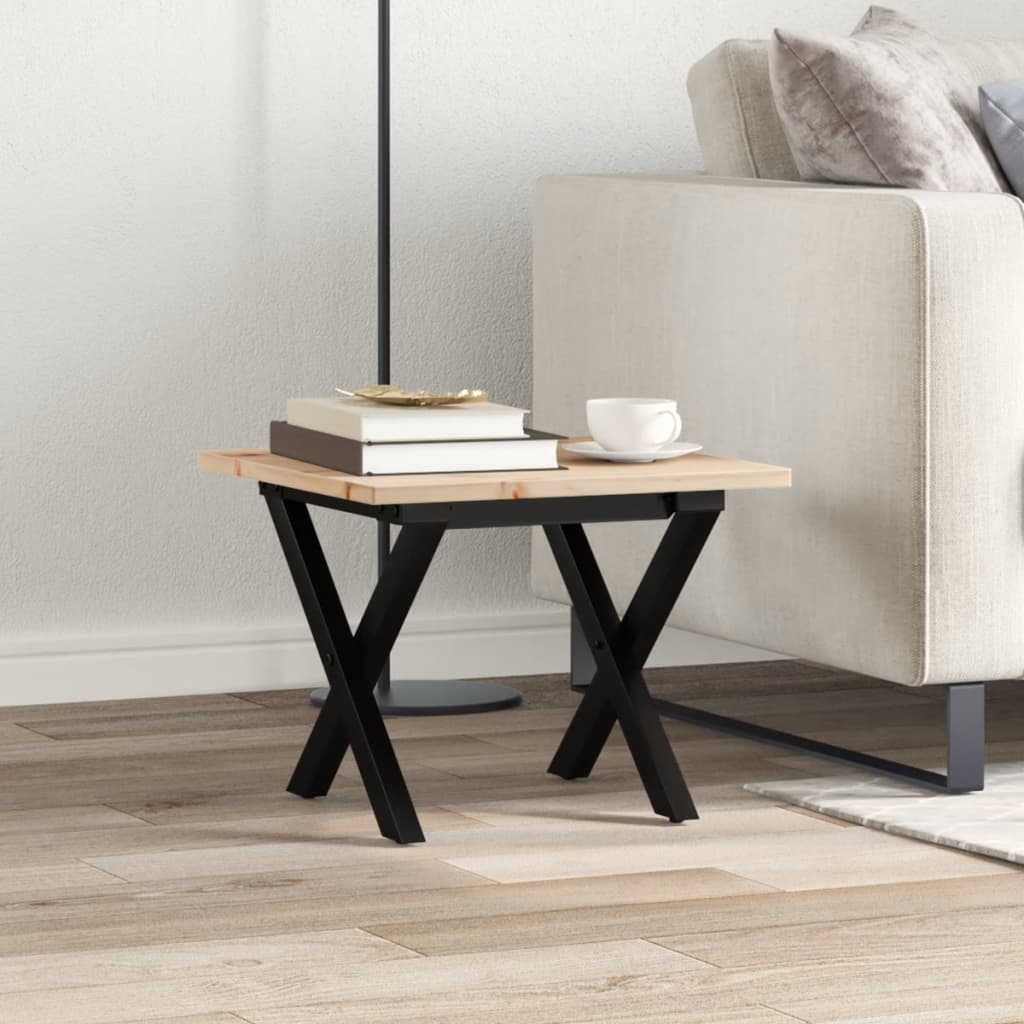 Mesa De Centro Marco X Madera Maciza Pino Y Acero 50x50x35 Cm_1