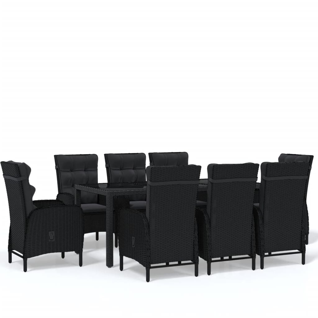 Vidaxl Juego De Comedor De Jardín 9 Piezas Ratán Sintético Negro_0