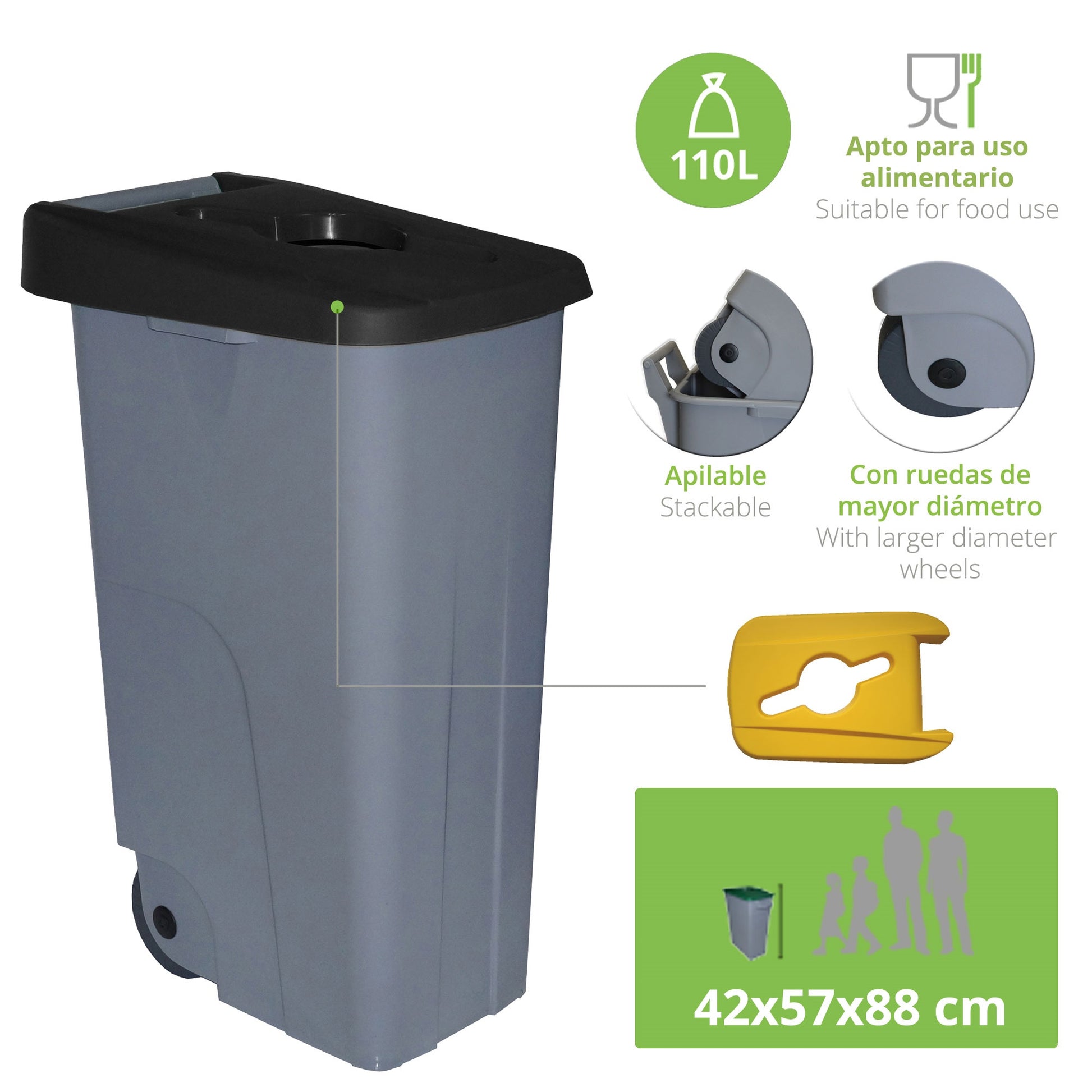 Contenedor Reciclo 110 Litros Abierto + 3x Bolsas De Basura De 10 Unidades_1
