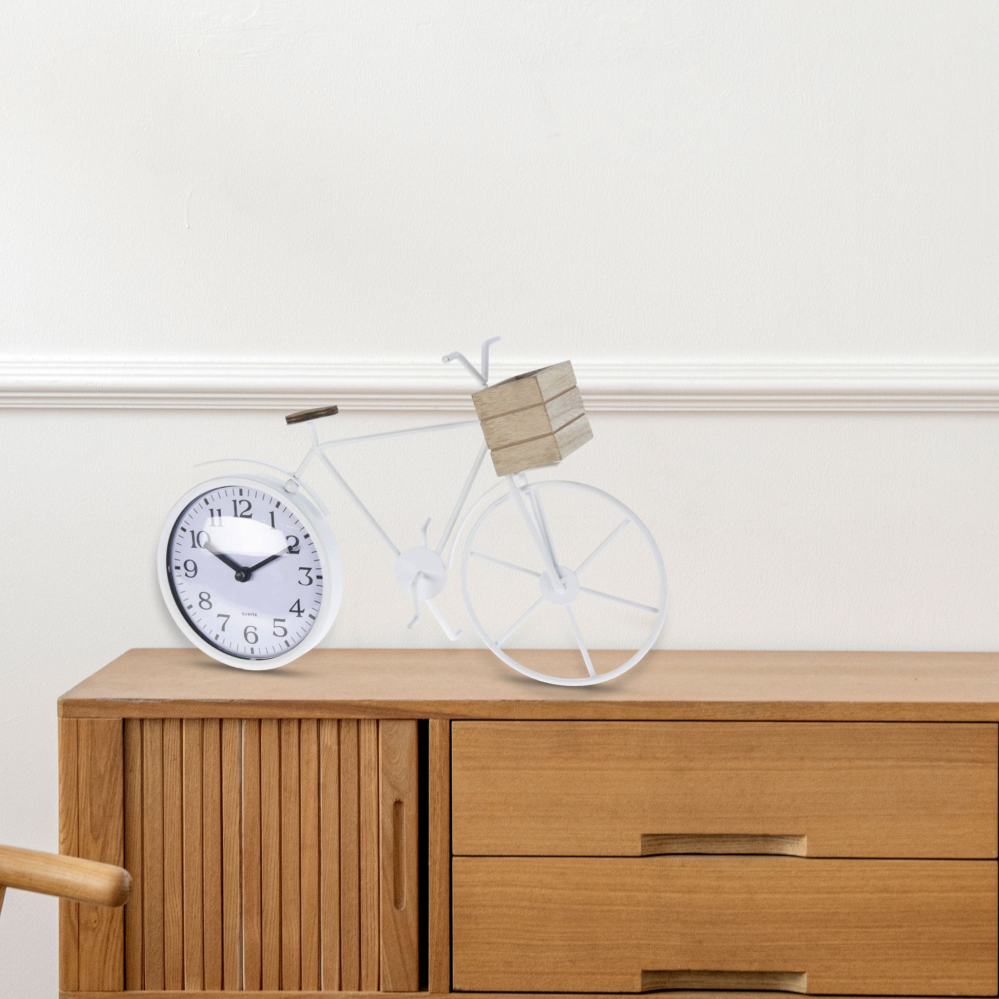 Well Home Reloj De Sobremesa Diseño Bicileta En Metal Blanco 33,5x8x23,5cm_2
