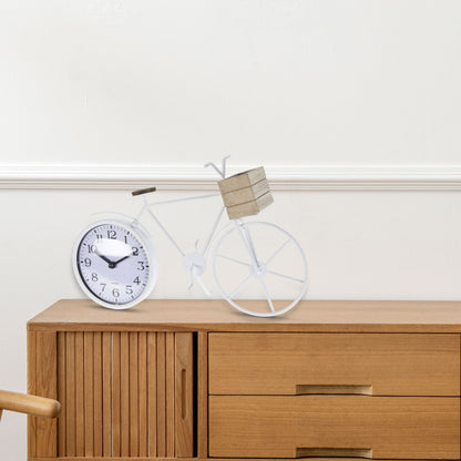 Well Home Reloj De Sobremesa Diseño Bicileta En Metal Blanco 33,5x8x23,5cm_2