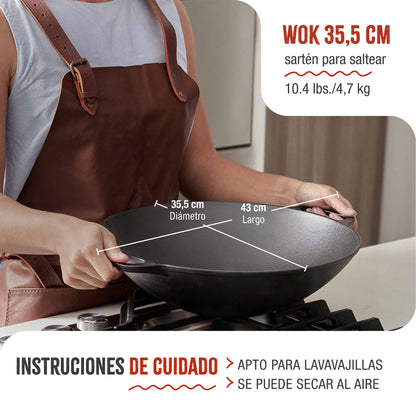 Victoria Wok Hierro Fundido Esmaltado Inducción 35,5cm, Apta Fuego, Barbacoa, Horno Cast Iron Skillet, 30926, Negro_4