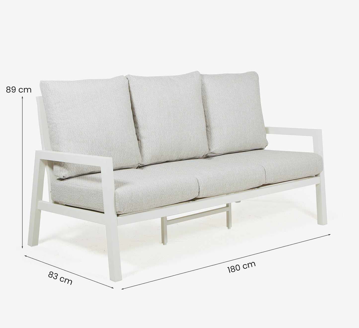 Conjunto De Sofás Para Jardín, Sofá 3 Plazas, Aluminio, Color Blanco Envejecido, Mesa:120x60x45cm Sillón:83x65,5x89 Cm Sofá:180x83x89 Cm Alto_4