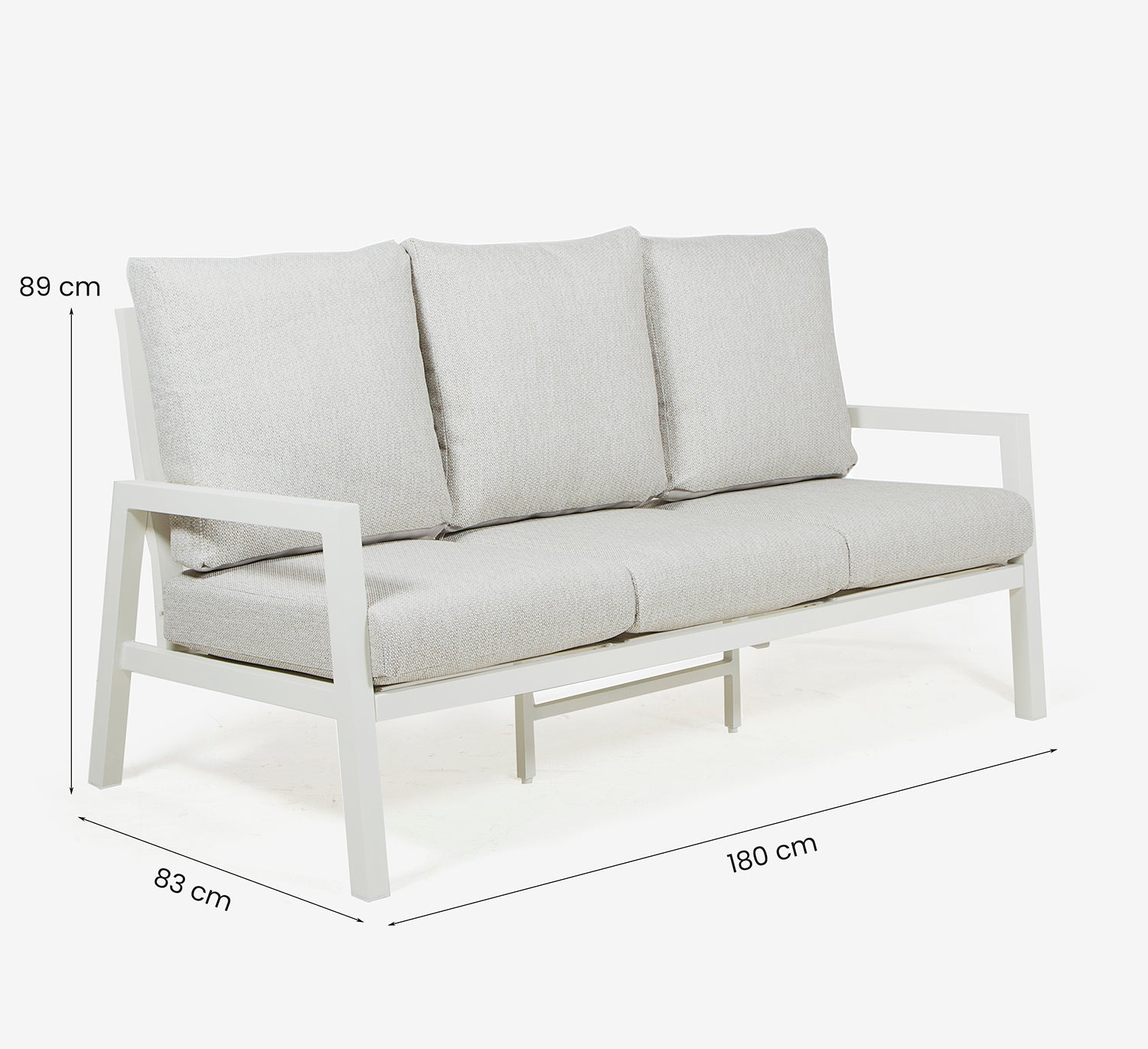 Conjunto De Sofás Para Jardín, Sofá 3 Plazas, Aluminio, Color Blanco Envejecido, Mesa:120x60x45cm Sillón:83x65,5x89 Cm Sofá:180x83x89 Cm Alto_4