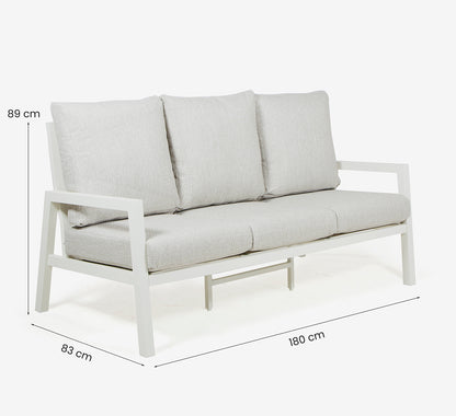 Conjunto De Sofás Para Jardín, Sofá 3 Plazas, Aluminio, Color Blanco Envejecido, Mesa:120x60x45cm Sillón:83x65,5x89 Cm Sofá:180x83x89 Cm Alto_4