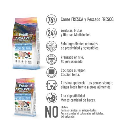 Alimento semi-húmido Fresh Senior Light Turkey &amp; White Fish Arquivet 10 kg para cães