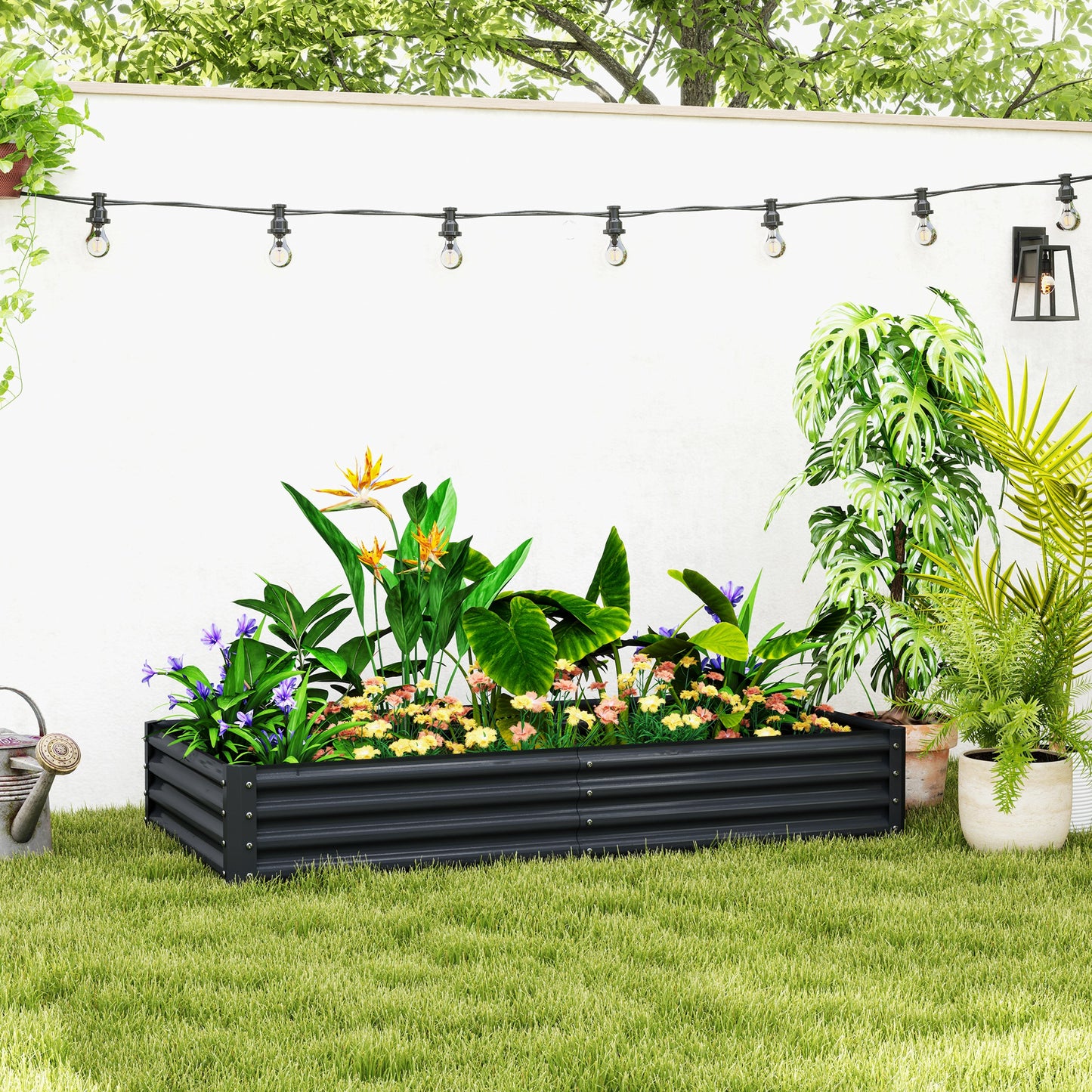Outsunny Jardinera Elevada De Acero Galvanizado 180x90x30 Cm Gris Oscuro_1