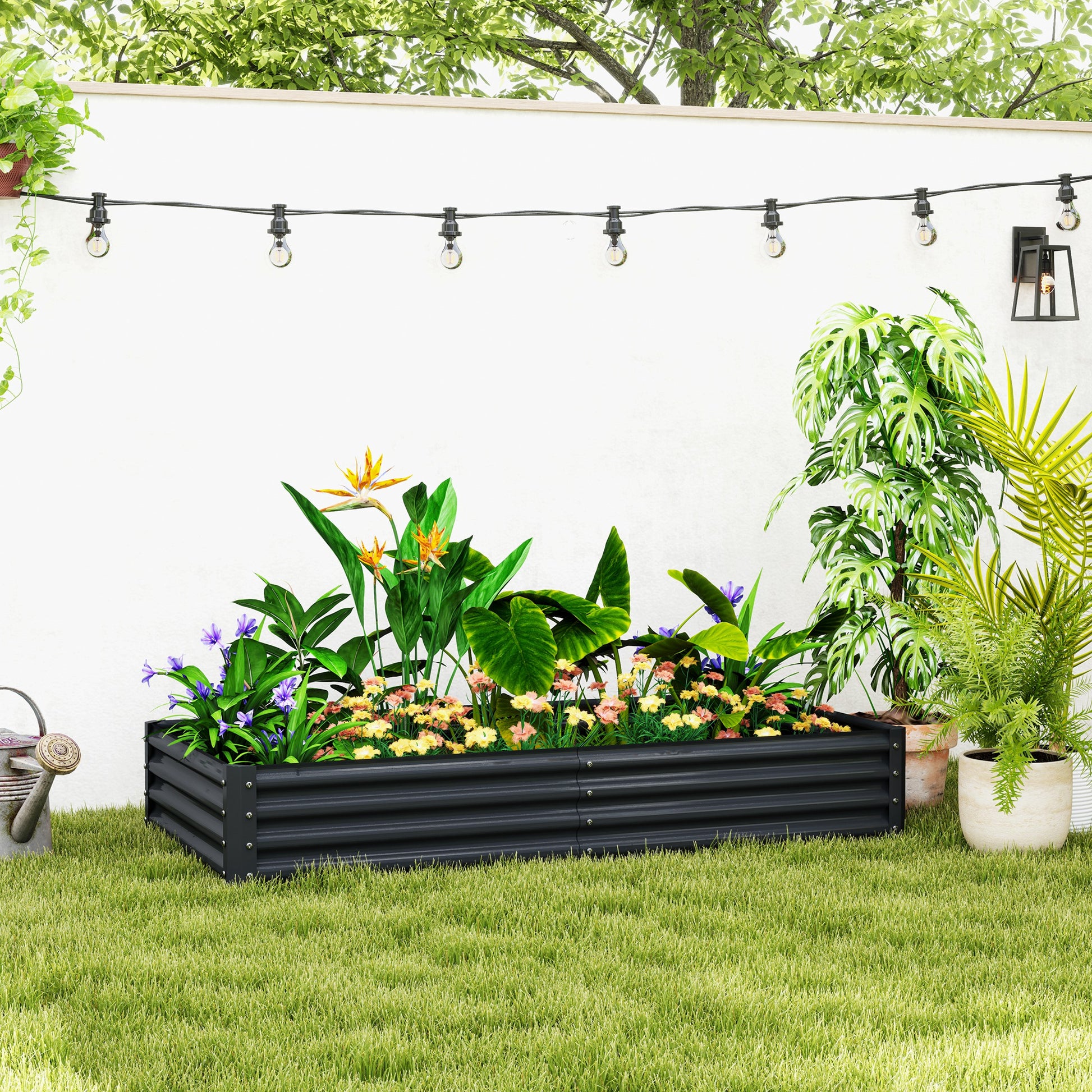 Outsunny Jardinera Elevada De Acero Galvanizado 180x90x30 Cm Gris Oscuro_1