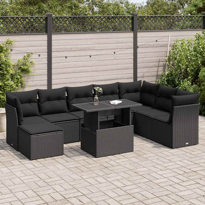 Set De Sofás De Jardín Con Cojines 9 Pzas Ratán Sintético Negro / Vetonek_5