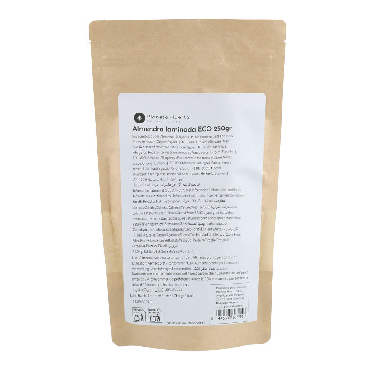 Almendra laminada ECO Planeta Huerto 250 g