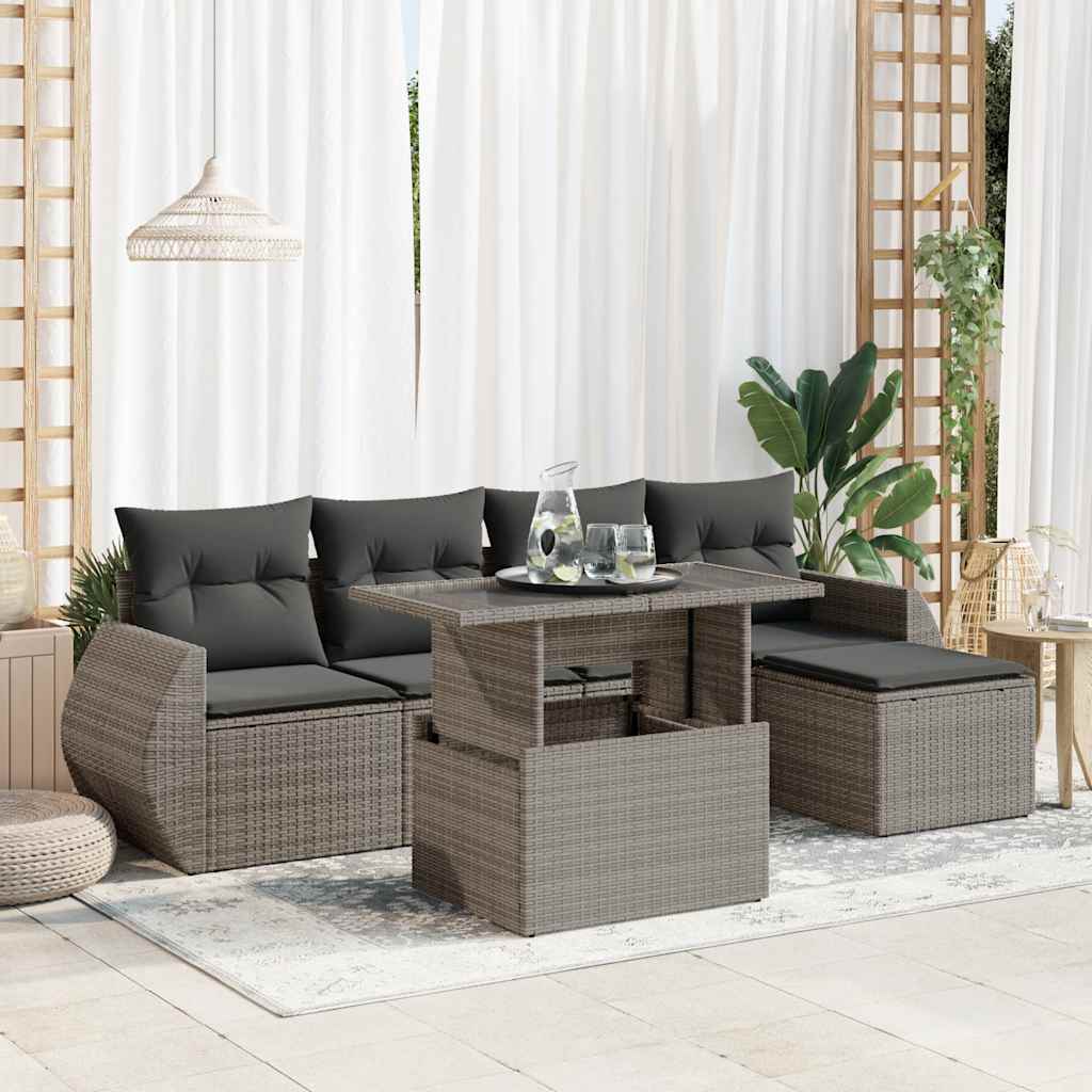 Set De Muebles De Jardín 6 Pzas Y Cojines Ratán Sintético Gris / Vetonek_2