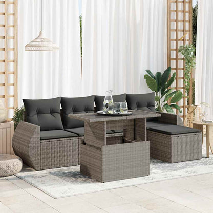Set De Muebles De Jardín 6 Pzas Y Cojines Ratán Sintético Gris / Vetonek_2