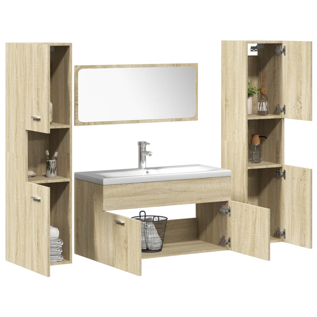 Juego De Muebles De Baño 5 Pzas Madera Ingeniería Roble Sonoma / Vetonek_5