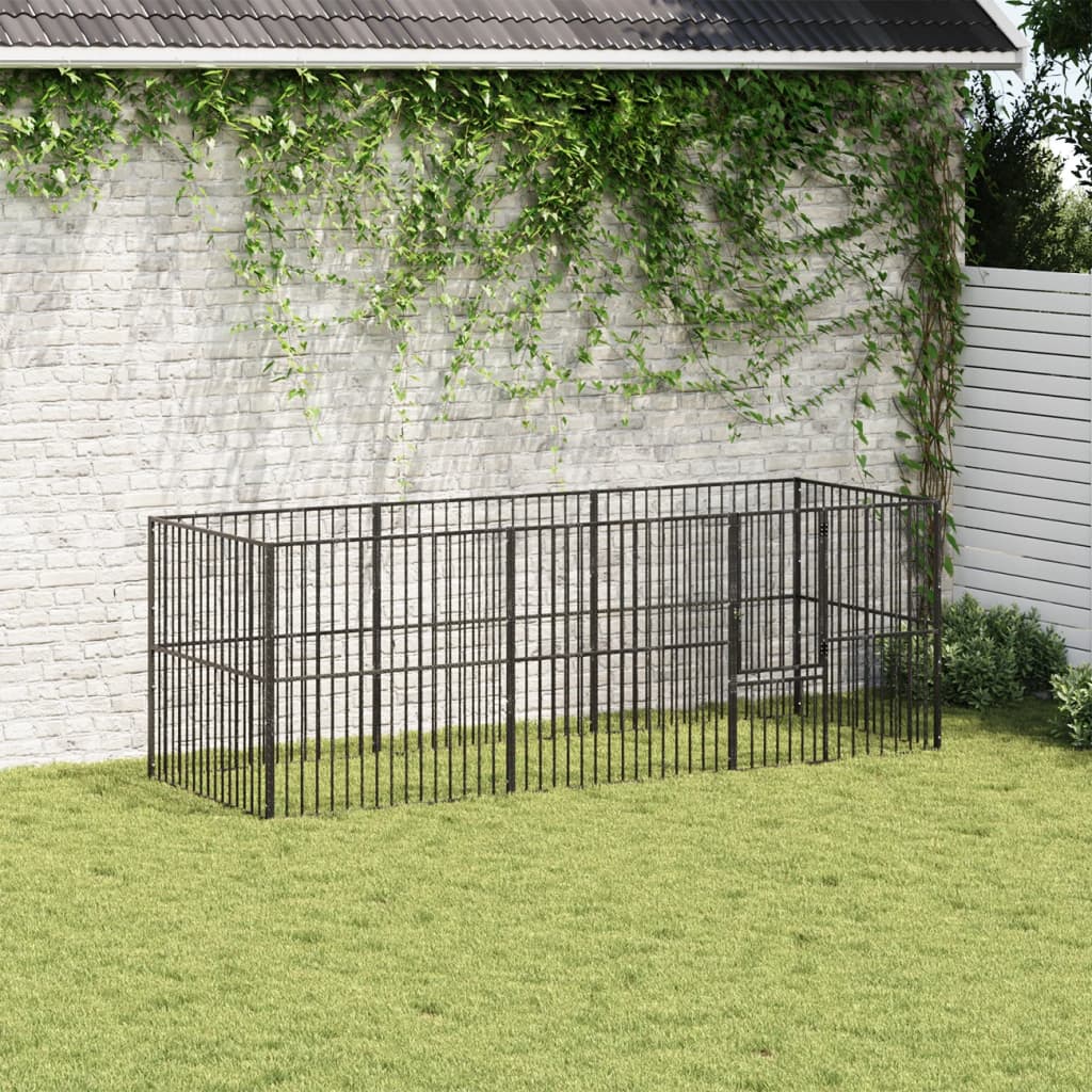 Corralito Para Perros Con 8 Paneles Acero Galvanizado Negro_2