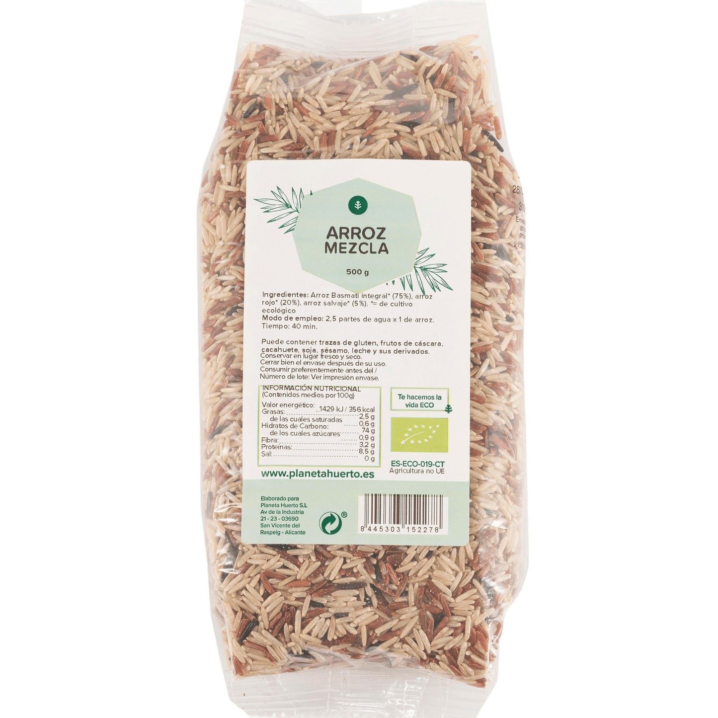 Mistura de arroz basmati integral, vermelho e selvagem ECO Planeta Huerto 500 g