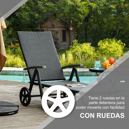 Outsunny Tumbona De Ratán Con Respaldo Reclinable 7 Posiciones Y Ruedas_5