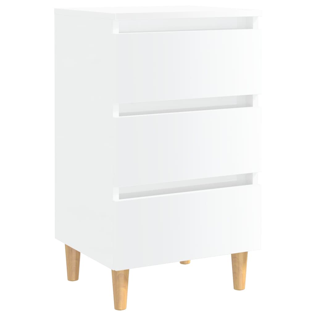 Mesita De Noche Patas Madera 2 Uds Blanco Brillo 40x35x69 Cm_2