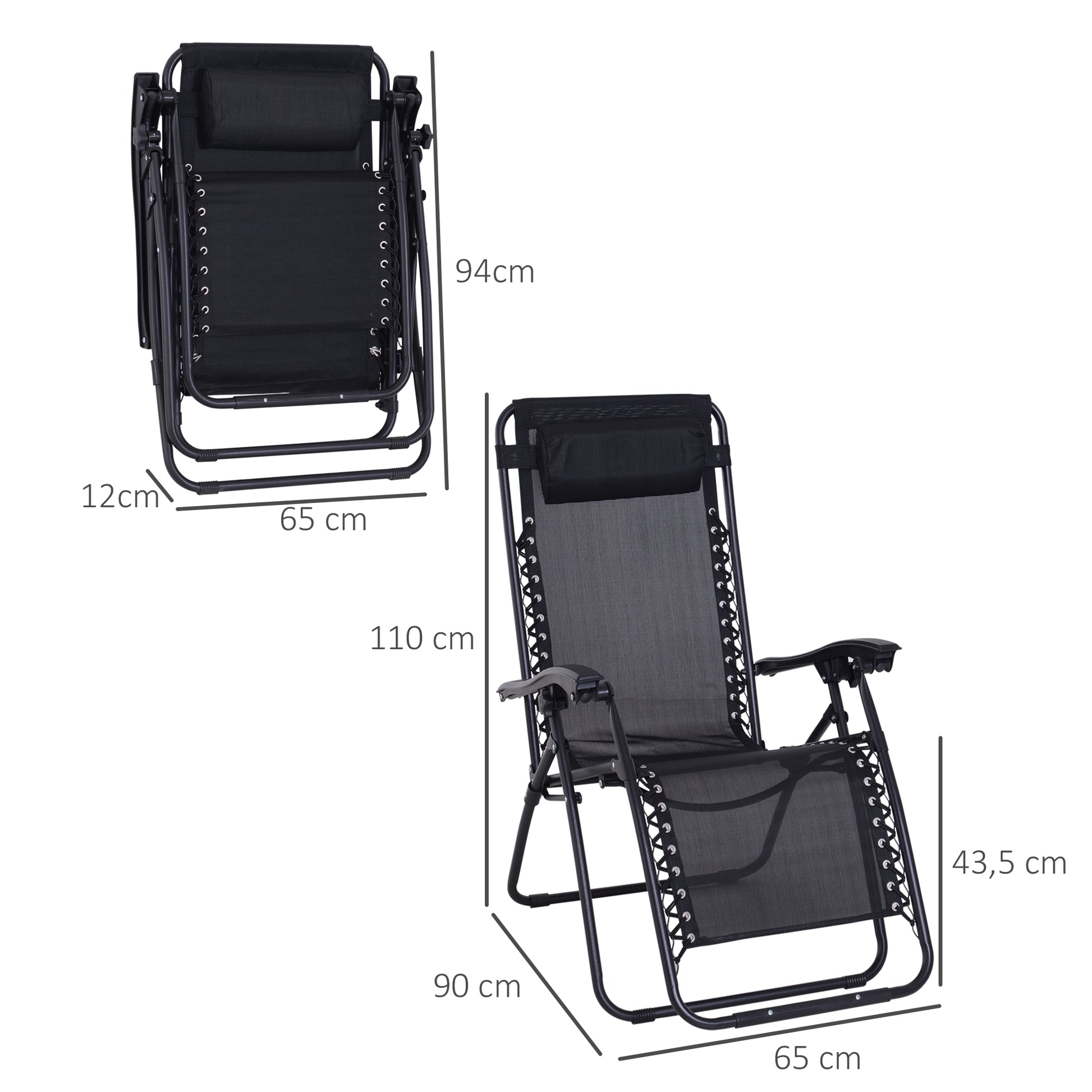 Outsunny Tumbona Plegable De Jardín Respaldo Ajustable Marco De Acero Negro_2
