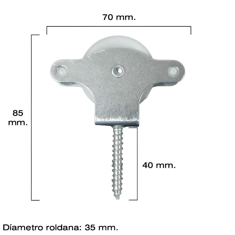 Polea Tendedero Wolfpack Zincado 40 Mm. Roldana Plástico Con Tirafondo