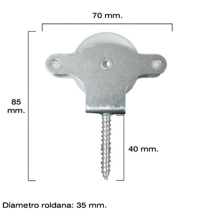 Polea Tendedero Wolfpack Zincado 40 Mm. Roldana Plástico Con Tirafondo