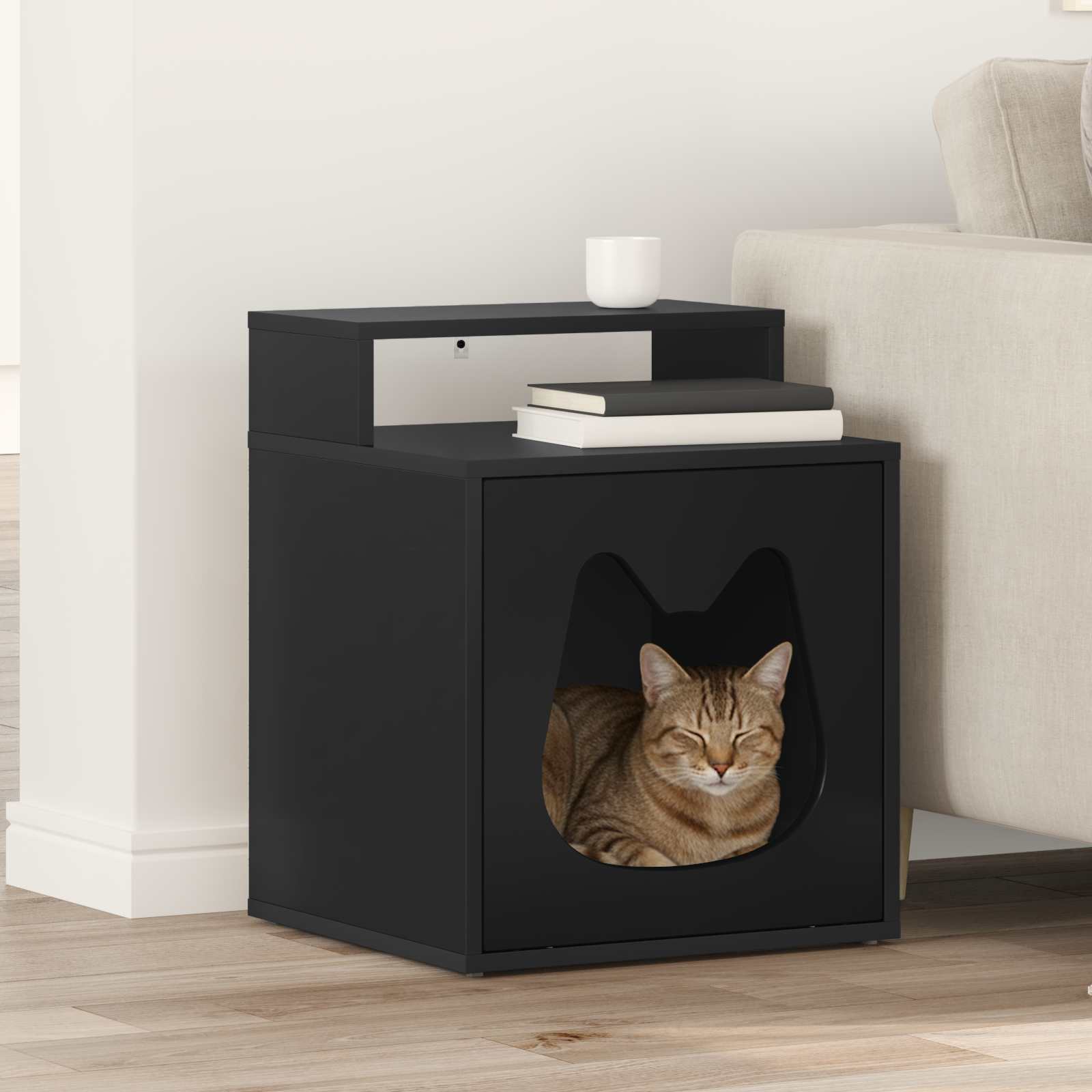 Casa Para Gatos Negro 42,5 X 40 X 53,5 Cm Madera De Ingeniería_1