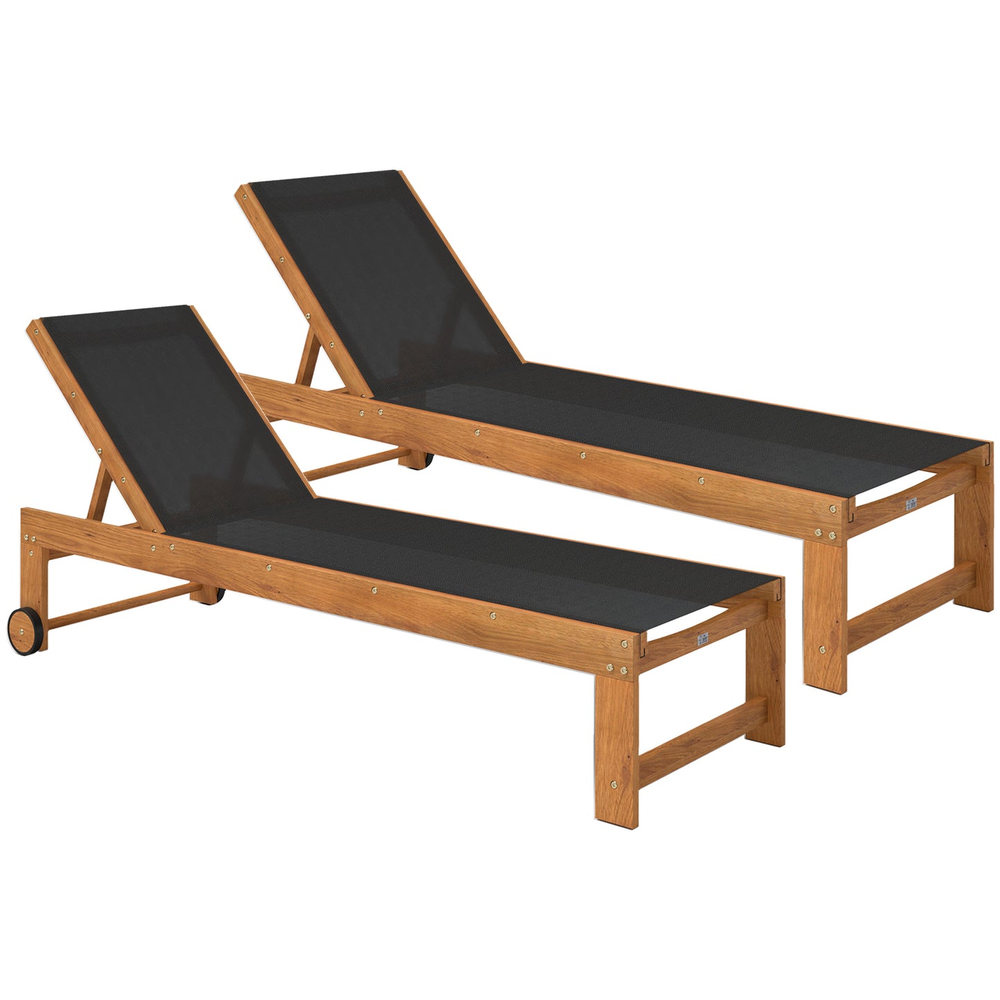 Outsunny Juego De 2 Tumbonas De Madera Con Ruedas Respaldo Ajustable Negro_0