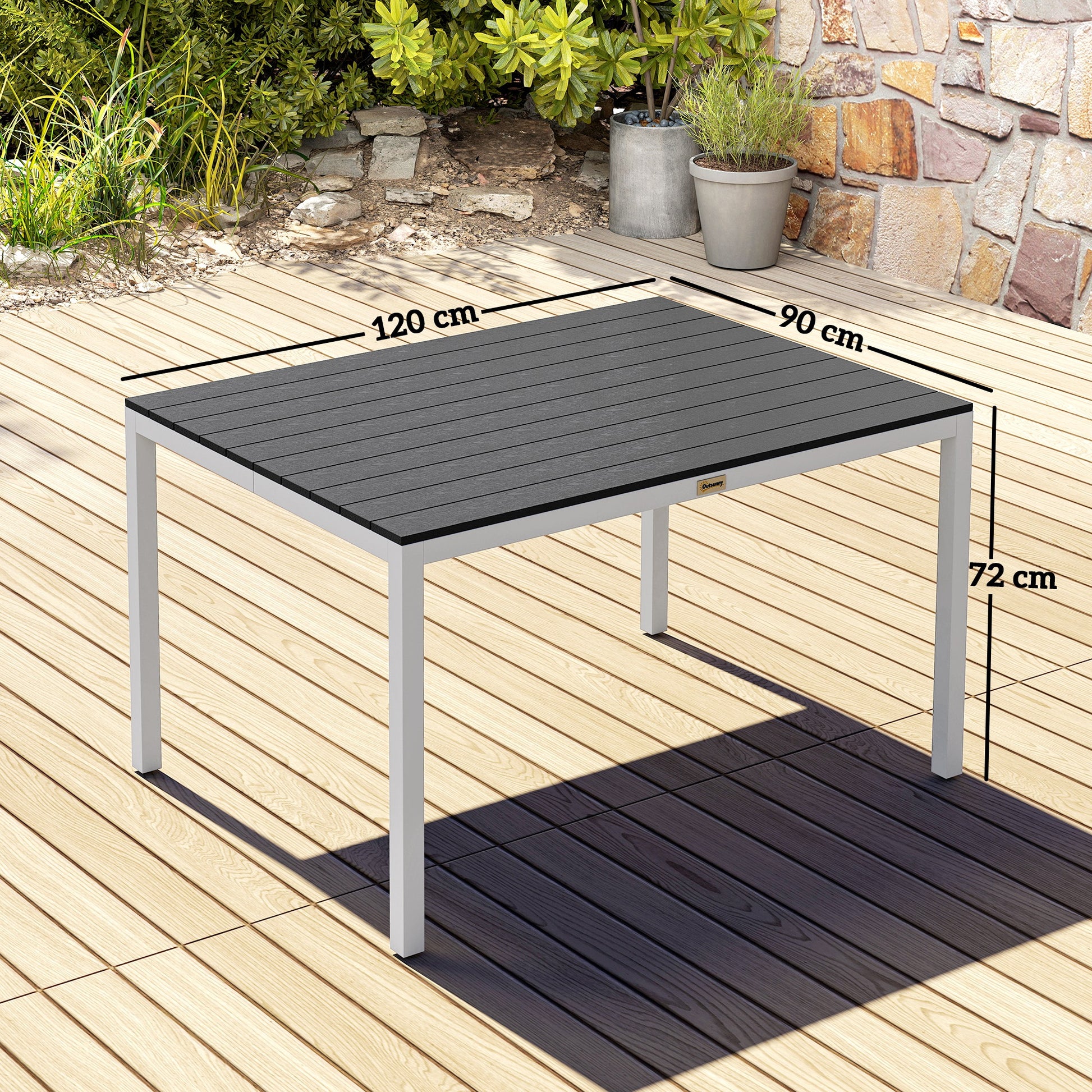 Outsunny Mesa De Comedor De Jardín Rectangular Con Estructura De Aluminio Negro_2