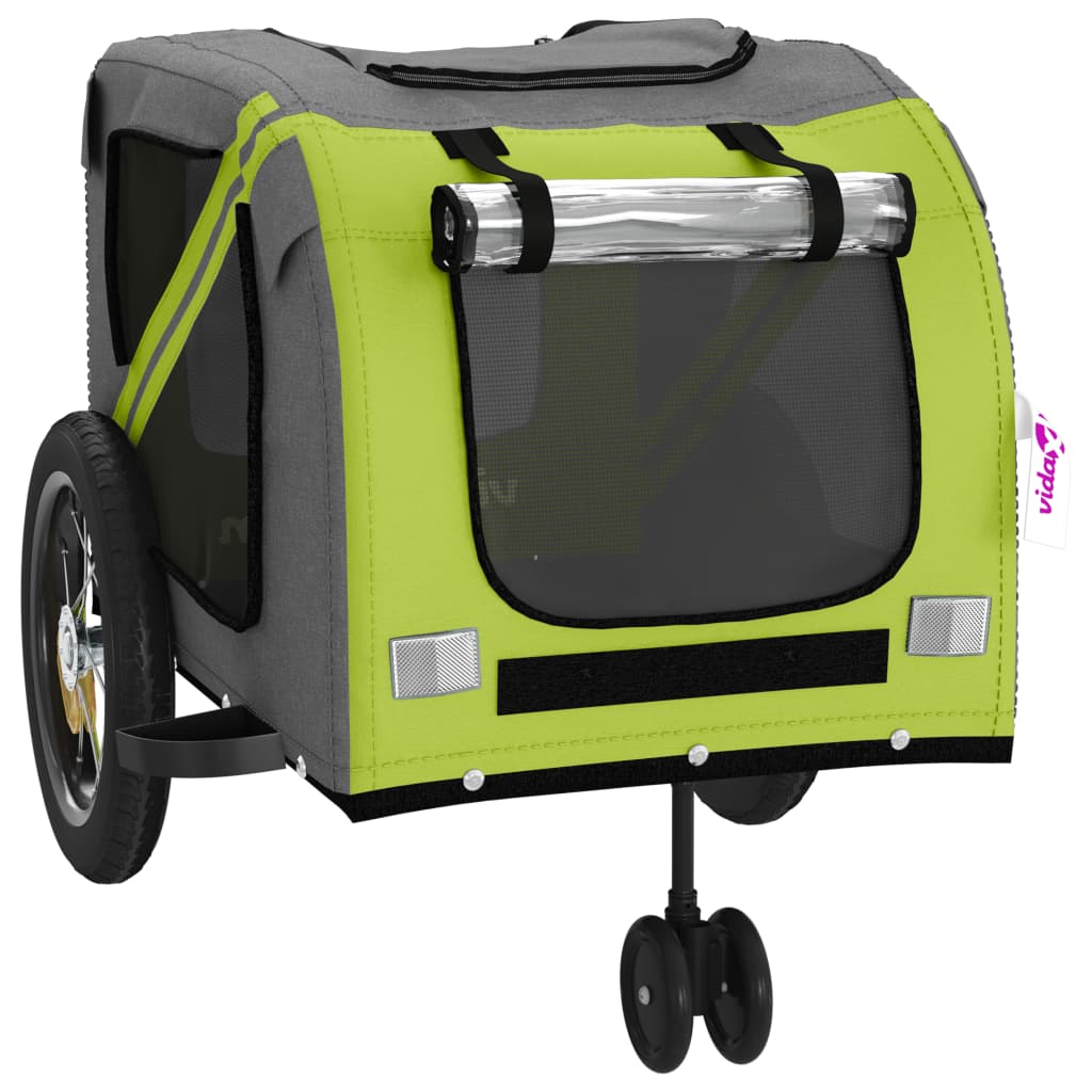 Remolque De Bicicleta Mascotas Hierro Tela Oxford Verde Negro_4