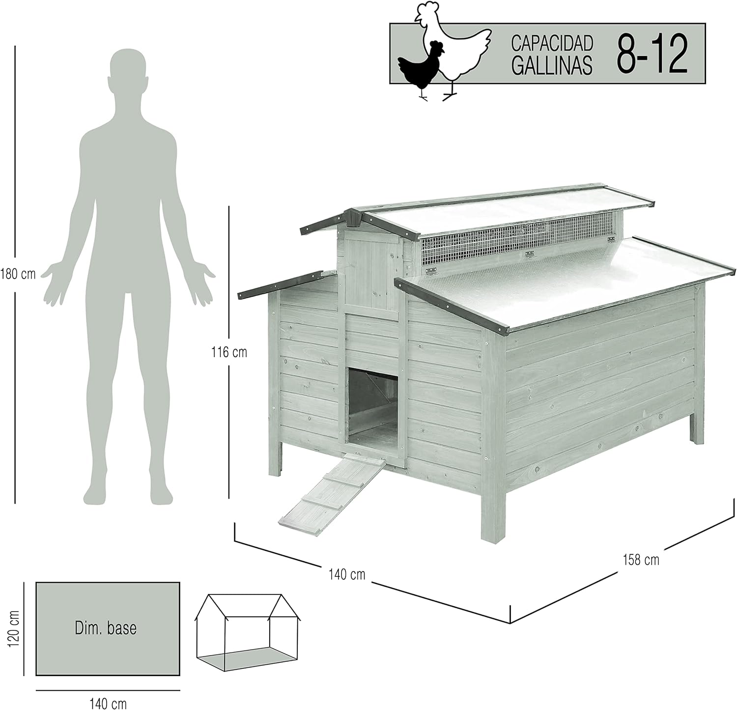 Gallinero Grande Para Exterior - Capacidad Para 8-12 Gallinas - Gallinero Calgary De Madera Con Cuatro Ponederos_1
