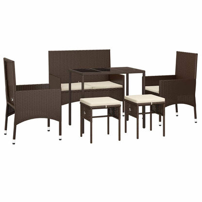 Vidaxl Set Muebles De Jardín 6 Piezas Y Cojines Ratán Sintético Marrón_0