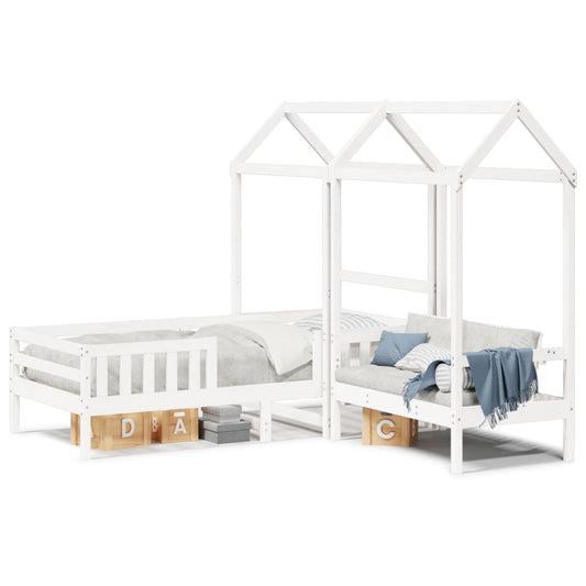 Set Cama Y Banco Con Techo Madera Maciza Pino Blanco 75x190 Cm_0