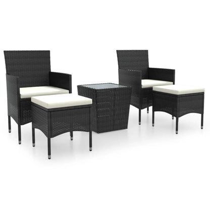 Vidaxl Mesa Sillas Jardín 5 Pzas Ratán Sintético Vidrio Templado Negro_0