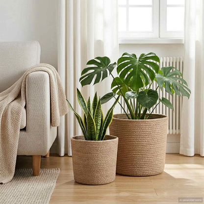 Set De Macetas De Planta 2 Uds. Natural Ø 28 X 28 Cm_1