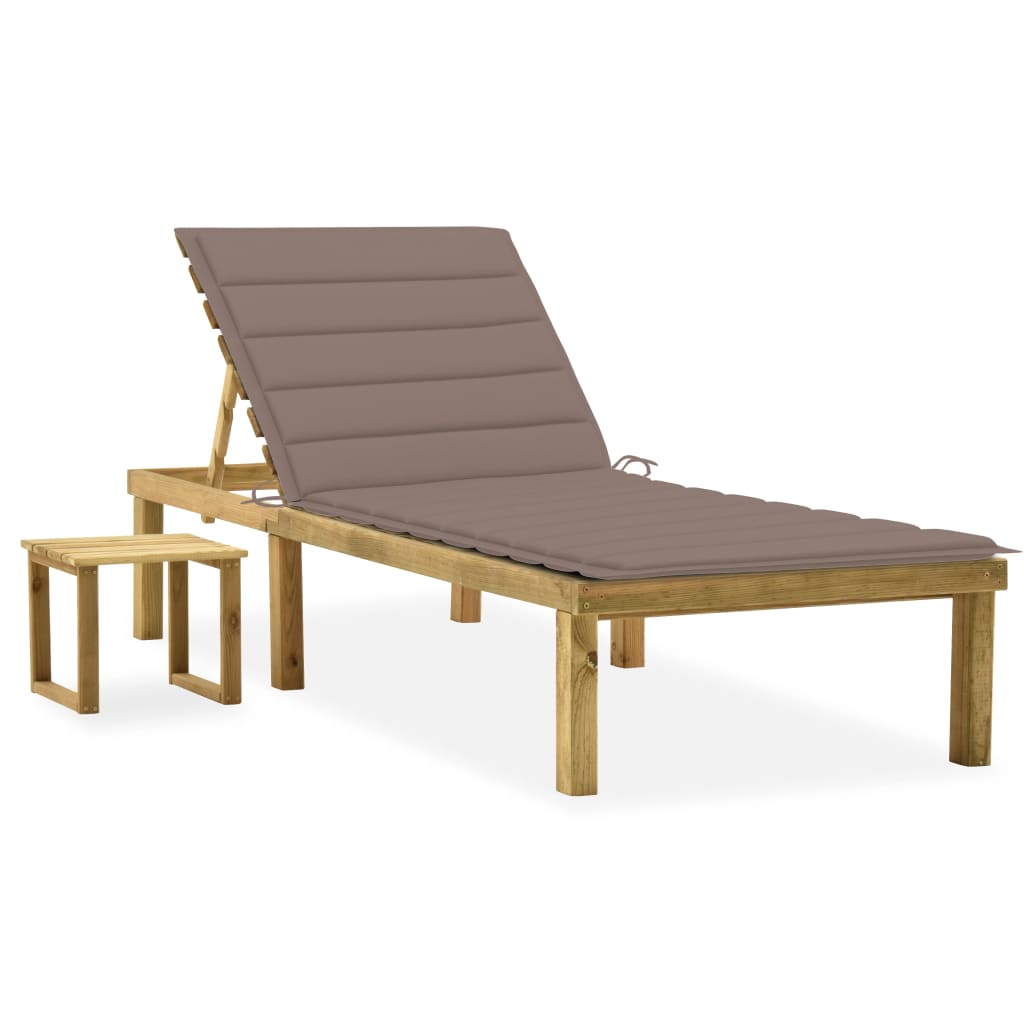 Tumbona De Jardín Con Mesa Y Cojín De Madera De Pino Impregnada_0
