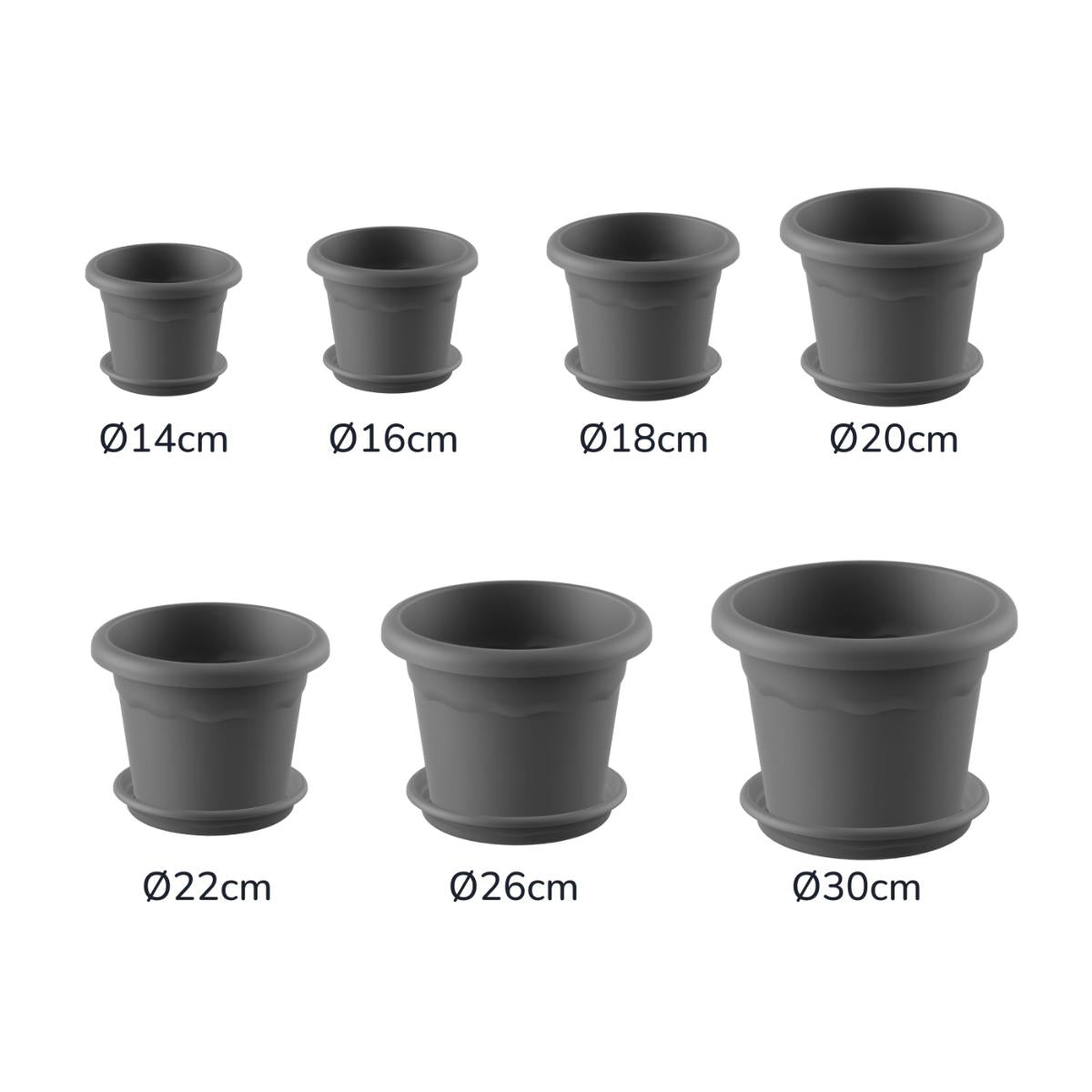 Embalagem de vasos redondos com pires Terra cor antracite, 30 x 22 cm