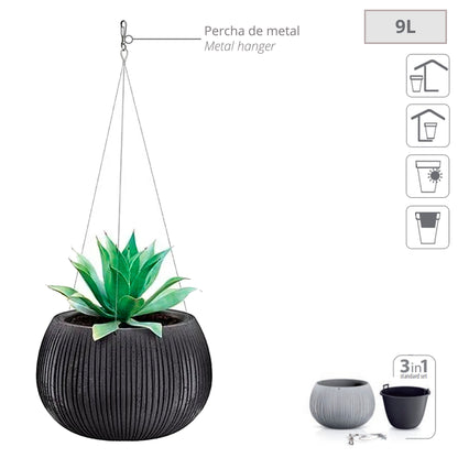 Prosperplast Beton Bowl Ws De Plástico Con Depósito En Color Cemento Negro, 21,8 (alto) X 37 (ancho) X 37 (profundo) Cms_1
