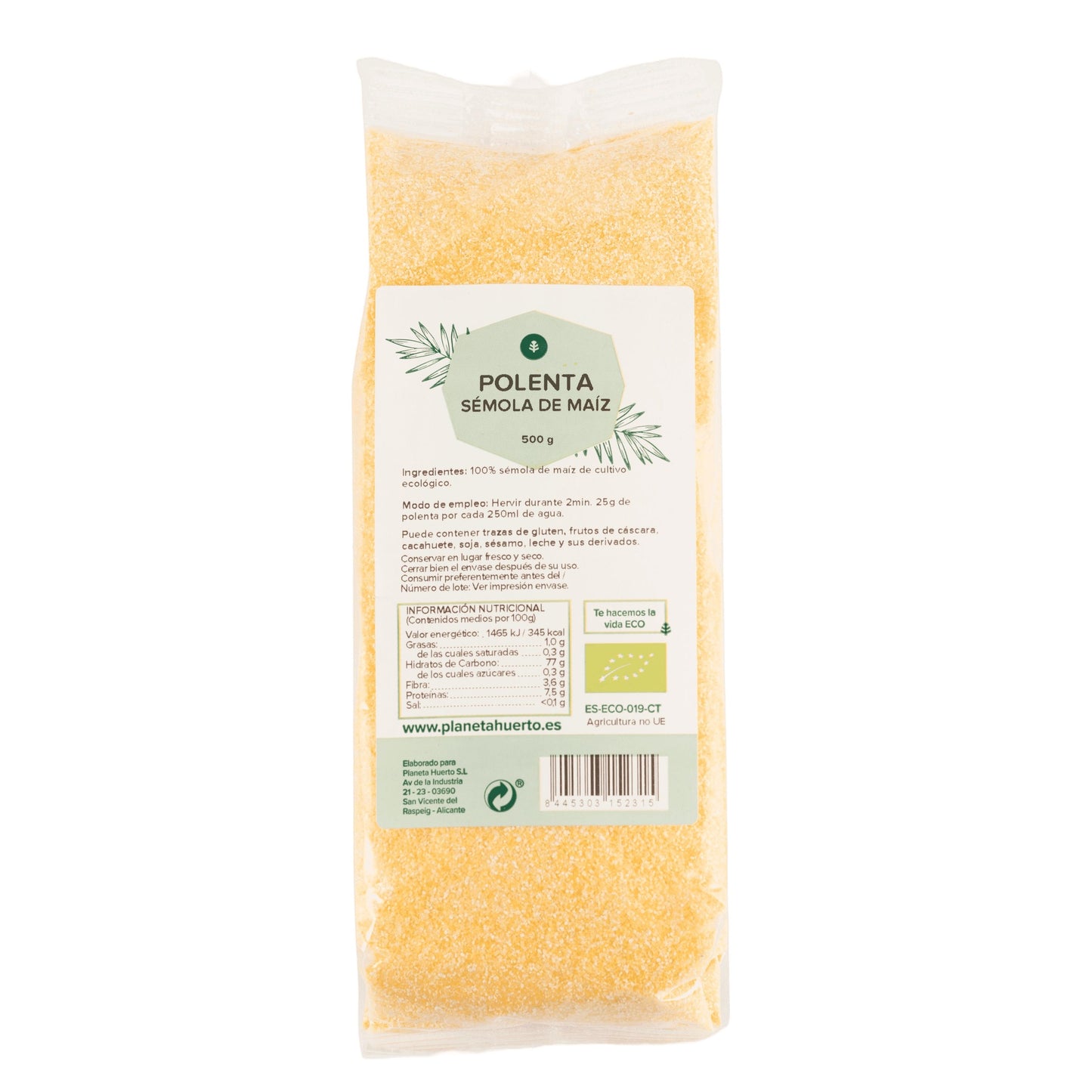 Planeta Huerto ECO Sêmola de Milho Polenta Instantânea 500 g